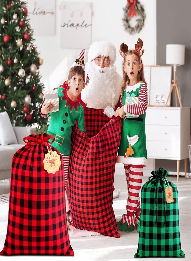 EggSun 12Pcs Christmas Drawstring Bags, Cotton Xmas Buffalo Plaid Sacks with 5Sizes, Red Green Wrapping Storage Bags with Kraft Tags for Christmas Reusable Gift Holiday Party Favors - Image 2